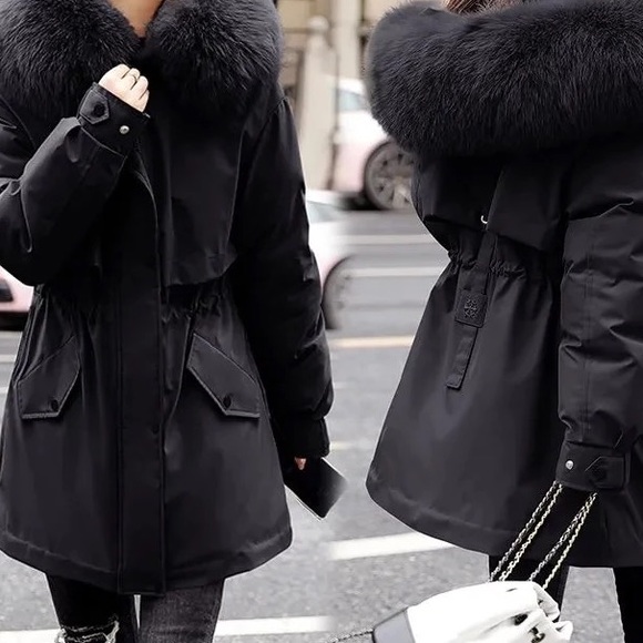 Jackets & Blazers - Black Faux Fur Warm Parka Wind Breaker Hood Fleece Lined Raincoat Coat Jacket